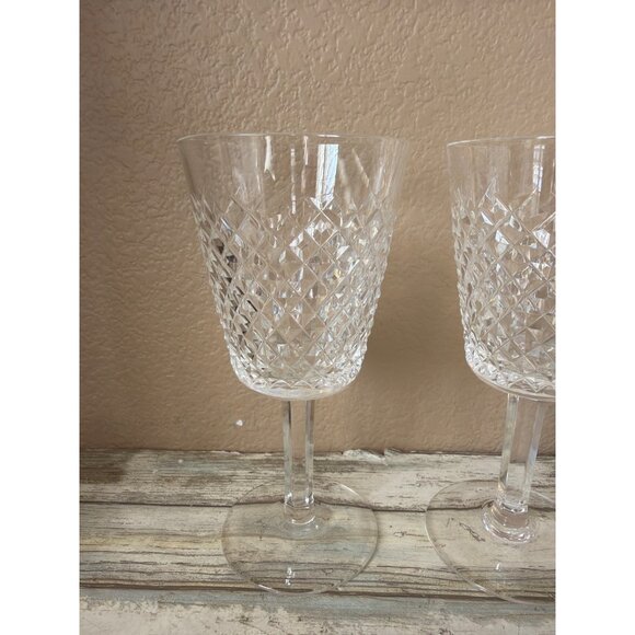 Set of 2 Waterford Crystal ALANA 7" Large Wine Glasses Gothic Mark Vintage - Picture 2 of 11